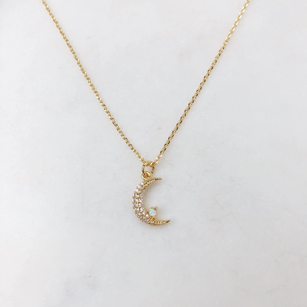 Gold Crescent Moon Pendant Necklace